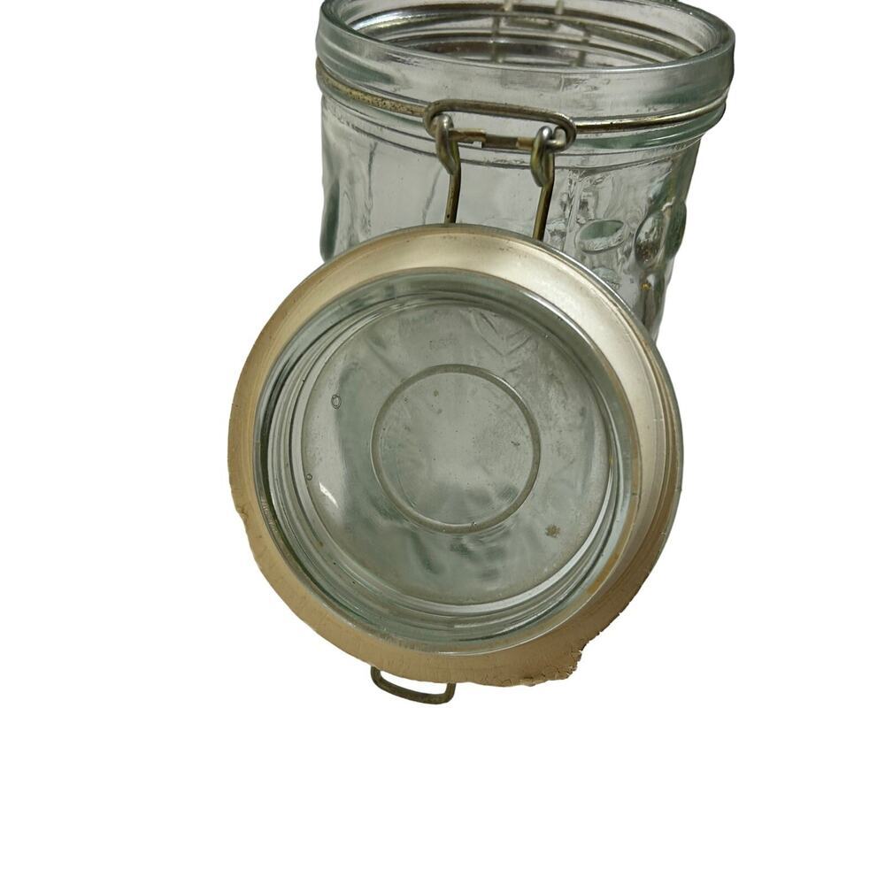 Vintage Fruit Embossed Clear Glass Canister with Flip Top 8" tall Collectable - Picture 2 of 8